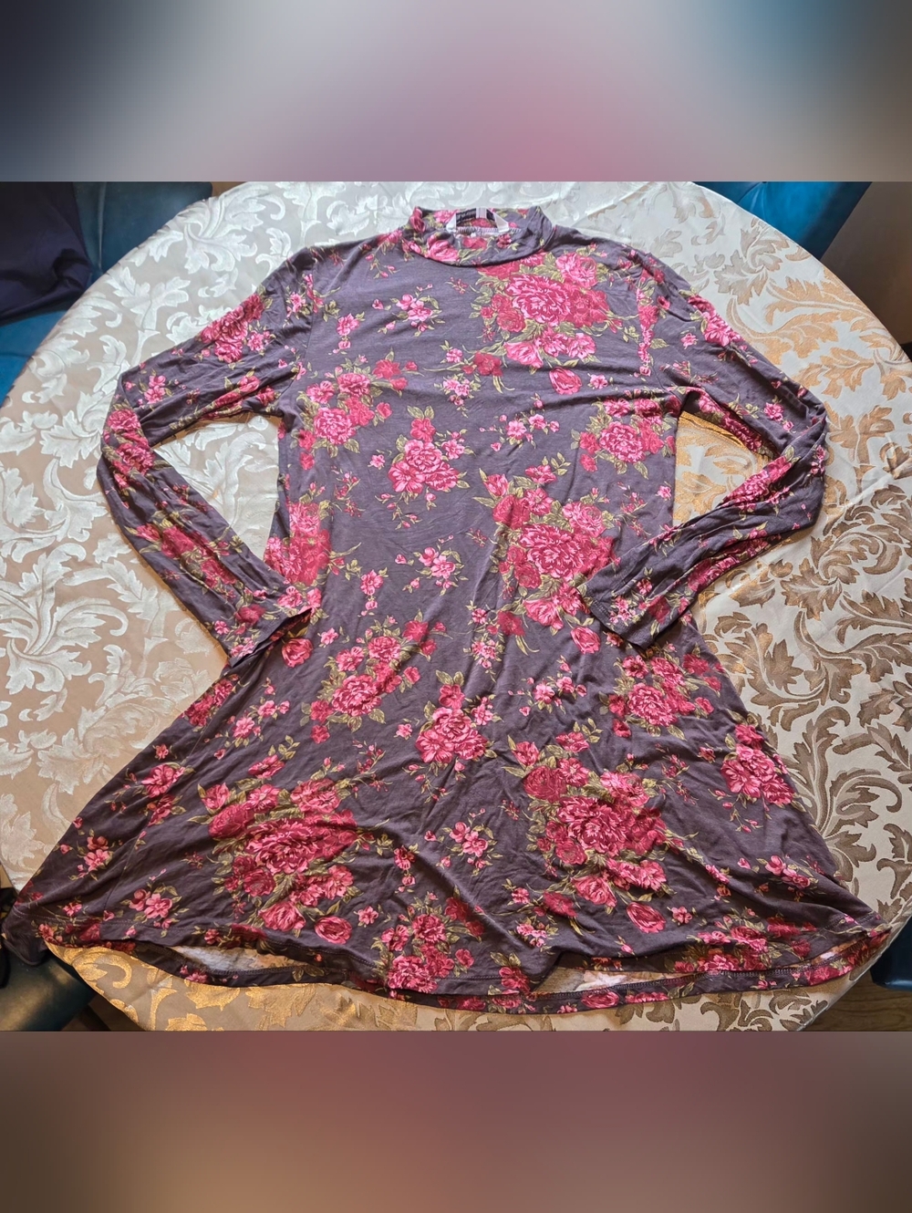 Bluenotes Mockneck Floral Mini Dress Large